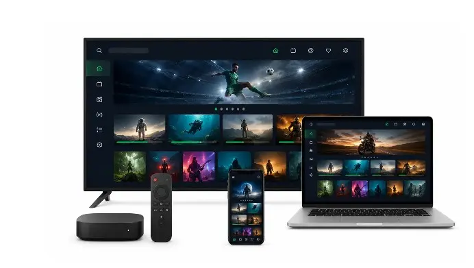 Television, laptop and phone for streaming on compatible devices — IPTV Nordic