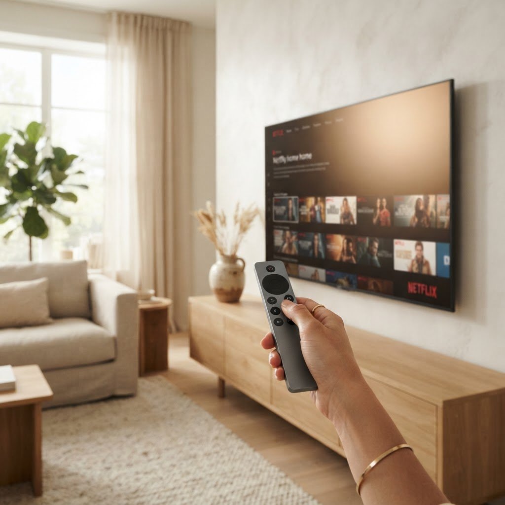 Smart-TV i en moderne nordisk stue